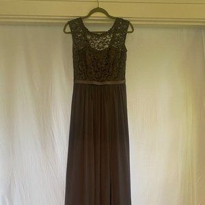 Pewter Bridesmaid Dress with Lace Accent